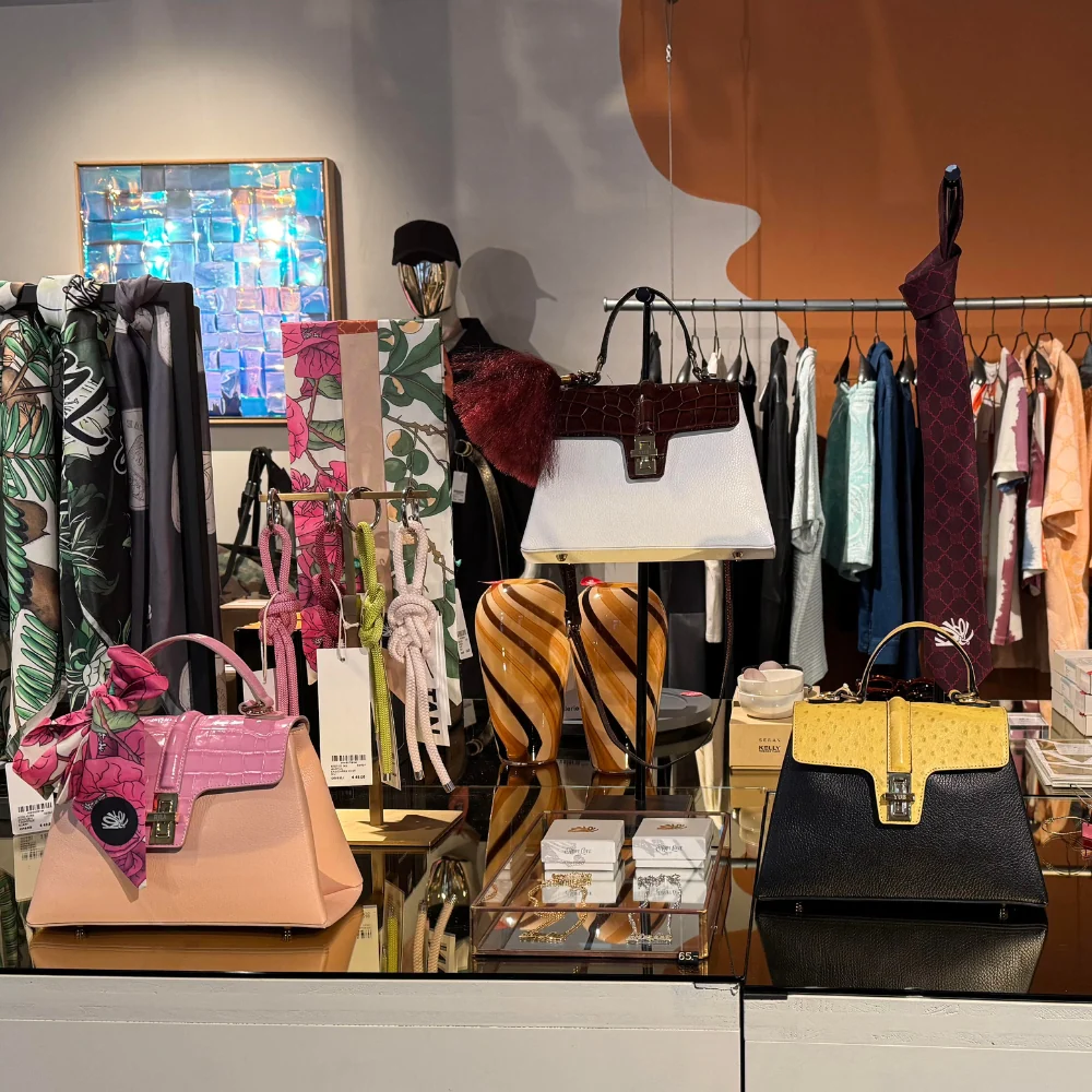 House of YUB bags and accessories displayed at X BANK Amsterdam inside the W Hotel